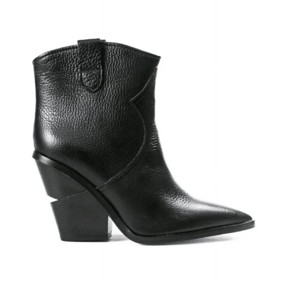 CECELIA NEW YORK x ANTHROPOLOGIE Kimball Western Bootie Black Leather Sz 39 $248